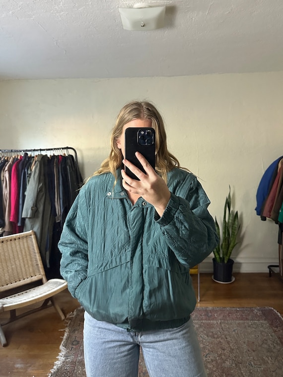 Vintage sage green quilted jacket, green silk jack