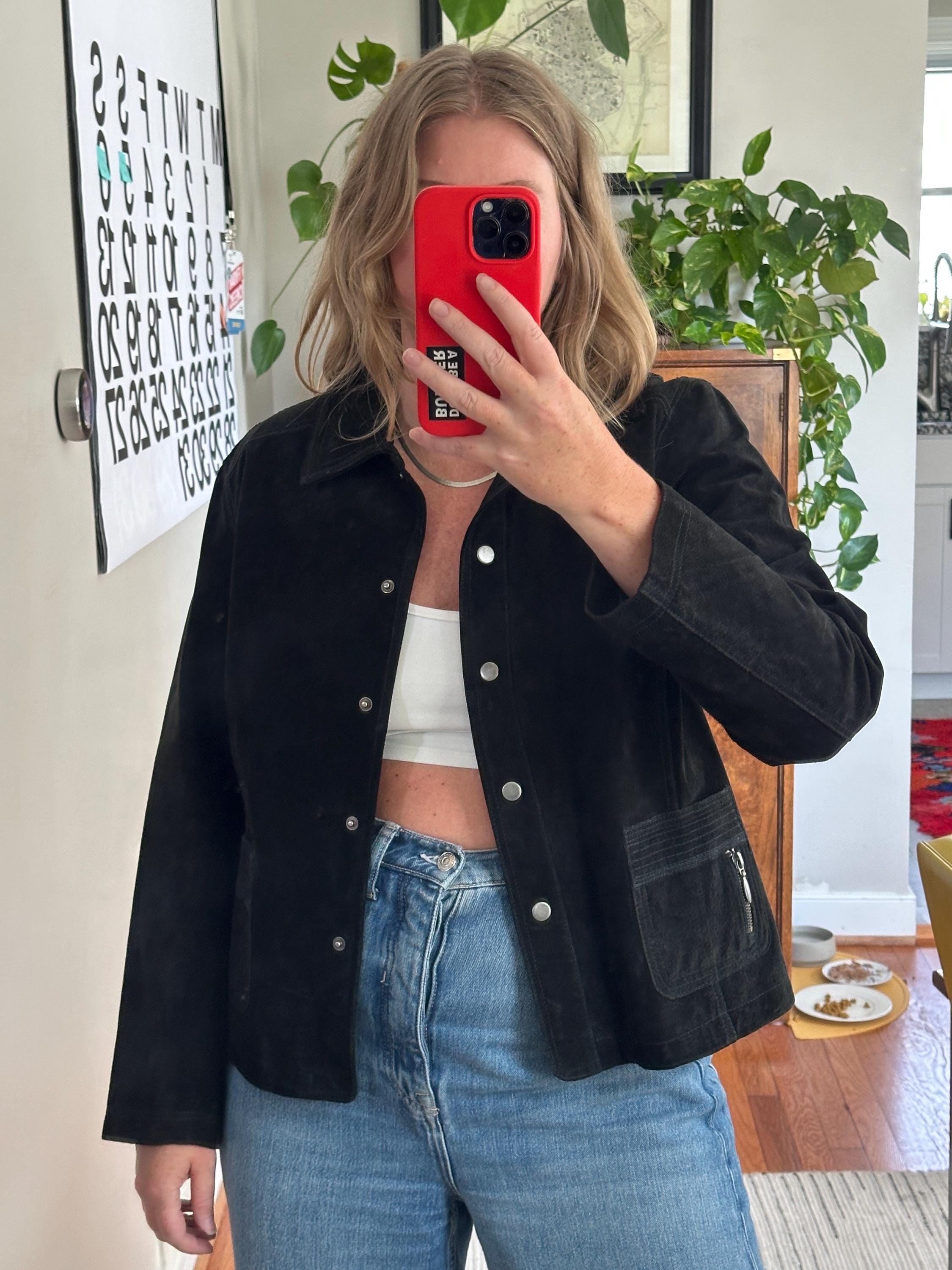 Vintage Cropped Black Suede Jacket for Women: 90s Chic - Etsy