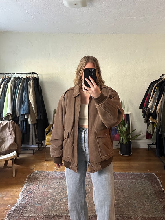 Vintage Brown Leather bomber jacket, oversized ja… - image 1