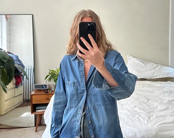 Oversized chambray Button Down, chambray shirt, oversized blue button down, boyfriend shirt, oversized denim shirt