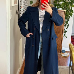 Vintage Pendleton mörkblå ullöverrock: Hel längd, lätt