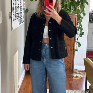 Vintage black suede jacket, cropped suede jacket, black suede 90s jacket, women’s small suede jacket