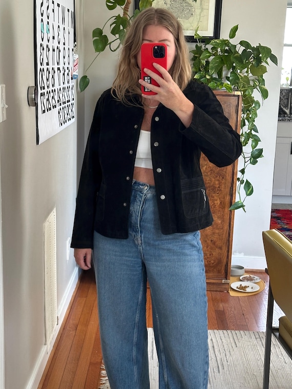 Vintage Cropped Black Suede Jacket for Women: 90s Chic - Etsy
