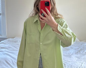 Vintage Light Green Button Down Shirt: Oversized 90s Fit