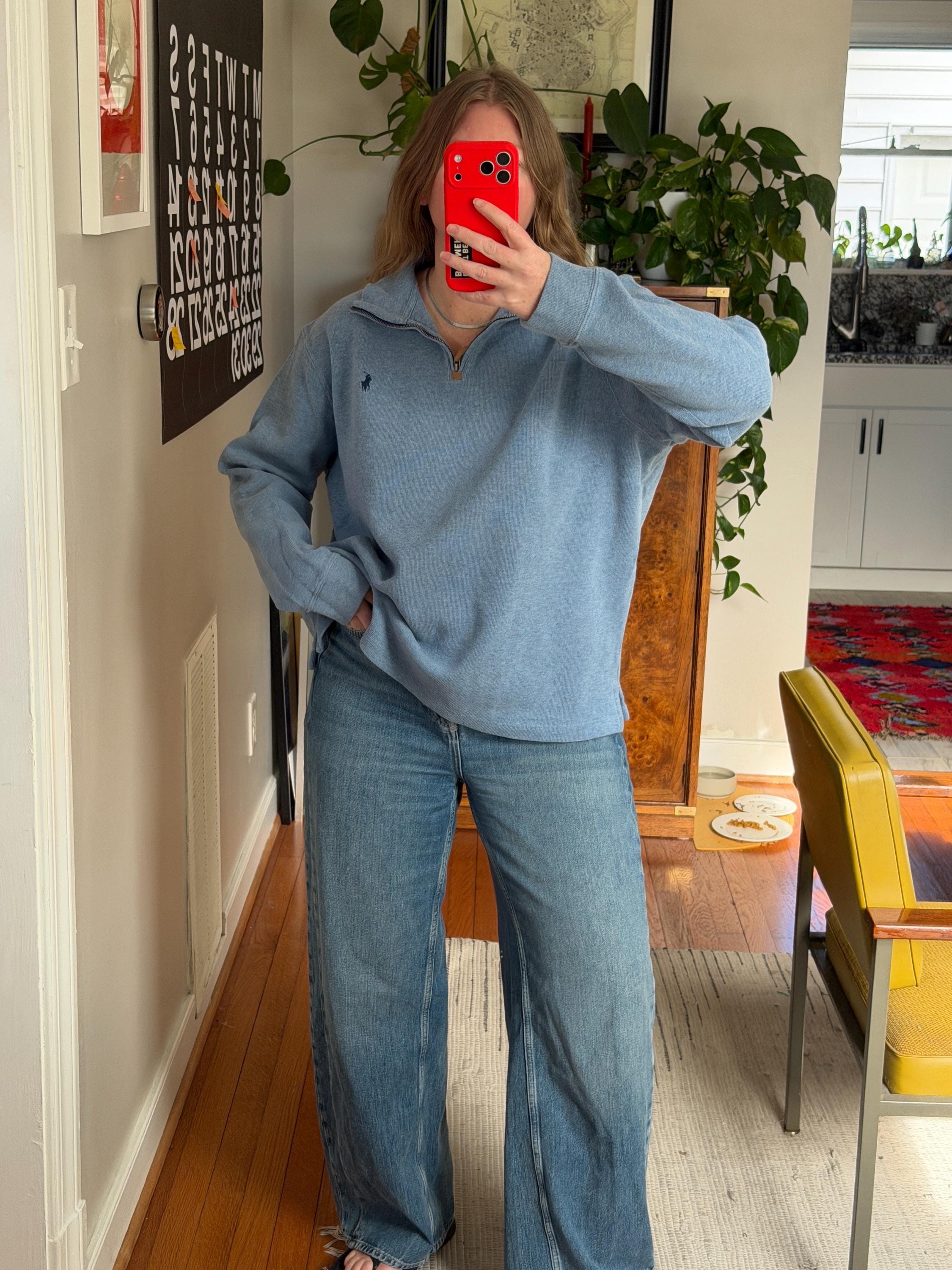 Ralph Lauren Light Blue Quarter Zip Sweater: 90s Fit, Cotton - Etsy
