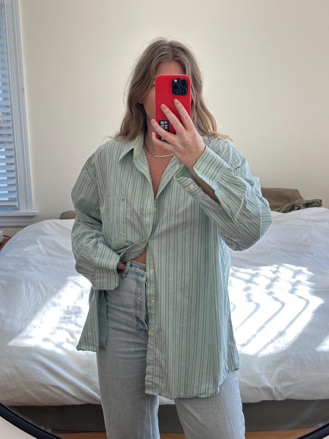Oversized Button Down Shirt (Green, Pink)