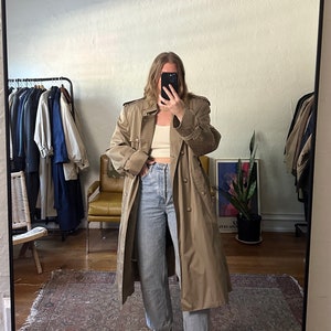 Vintage Classic Tan Trench Coat, beige straight trench, Oversized tan trench coat, mid length trench