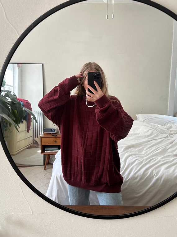 Vintage maroon windowpane sweater, Oversized sweat