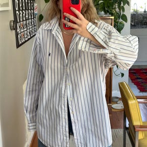 Camicia vintage Ralph Lauren a righe in cotone con bottoni: vestibilità boyfriend oversize