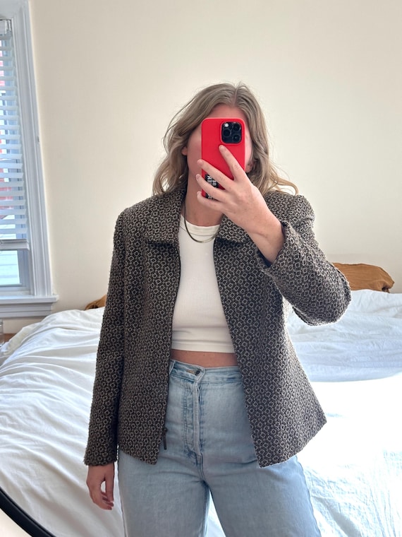 Vintage Cropped Tweed Jacket: Brown Woven Wool Bl… - image 5