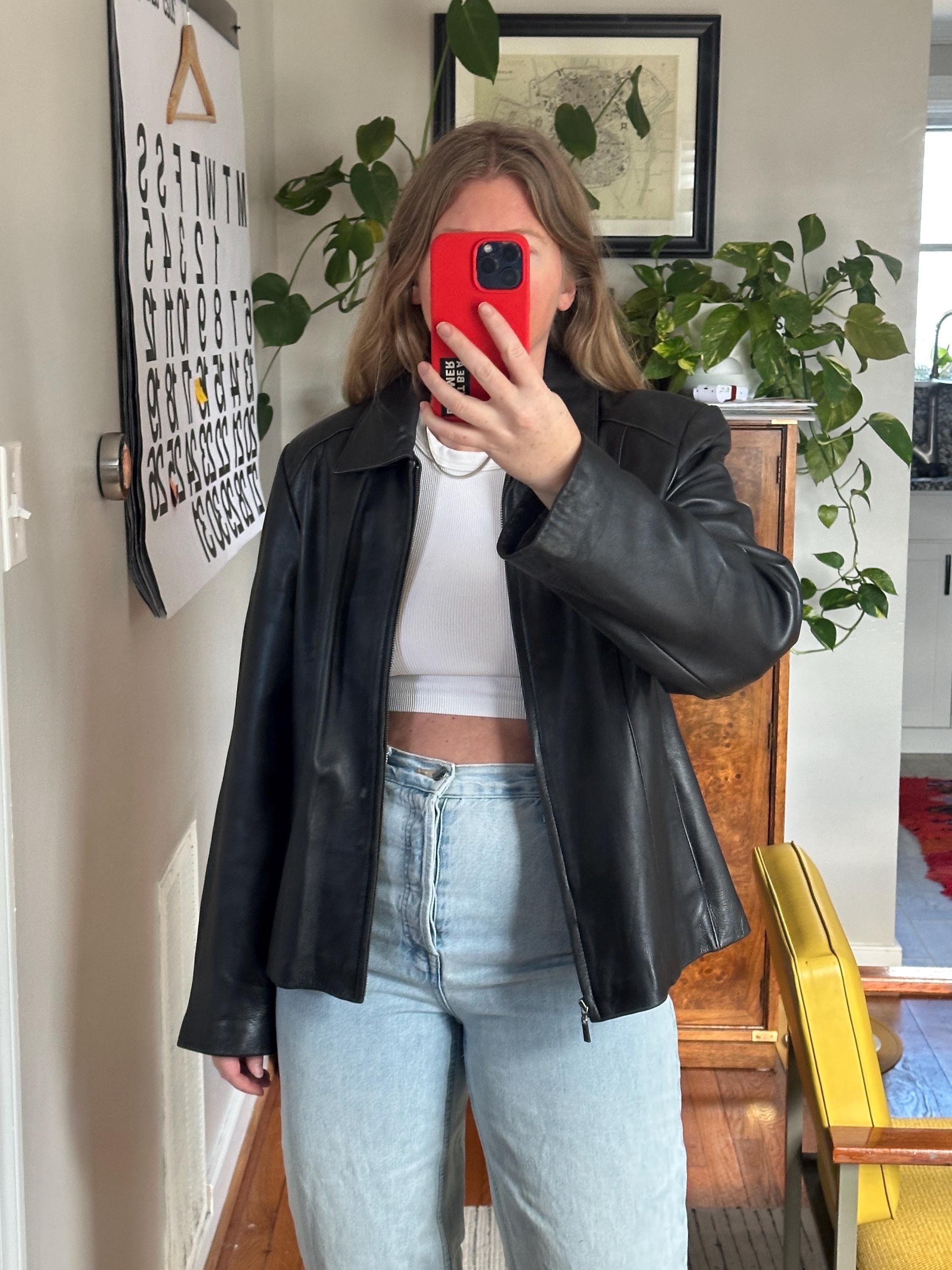 Vintage Black Lambskin Leather Jacket: 90s Oversized Retro Coat - Etsy