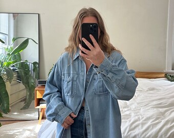 Vintage light denim Button Down, denim shirt, oversized button down, boyfriend shirt, oversized denim shirt, vintage Marlboro country store