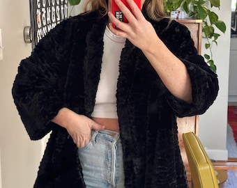 Vintage Schwarz Kunstpelz Bolero Jacke: Kurzer Party Mantel