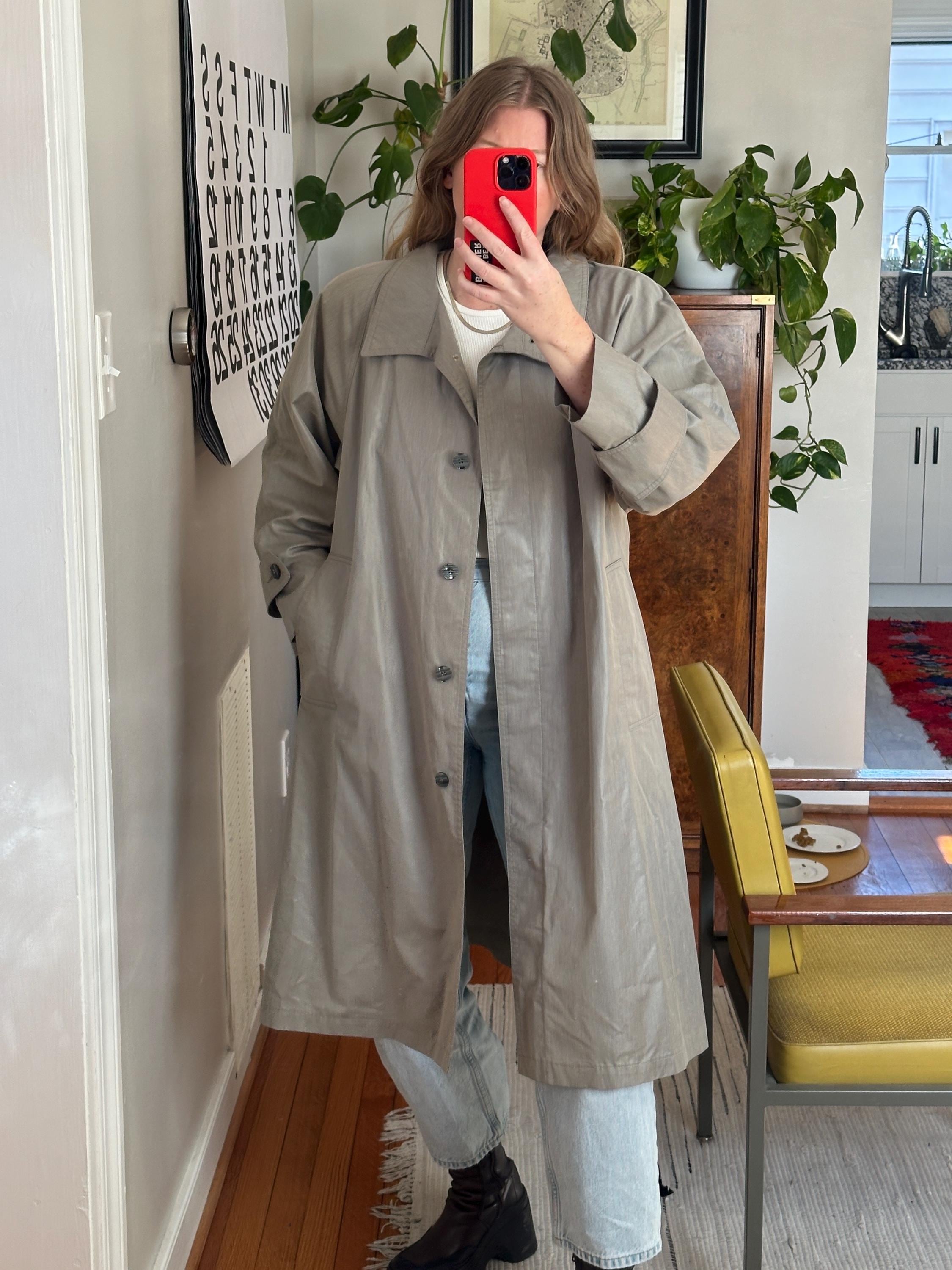 Vintage Light Gray Trench Coat, Stone Trench, Oversized
