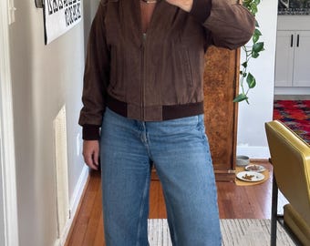 Vintage Brown Leather Bomber Jacket: 90s Oversized Fit, Preston & York