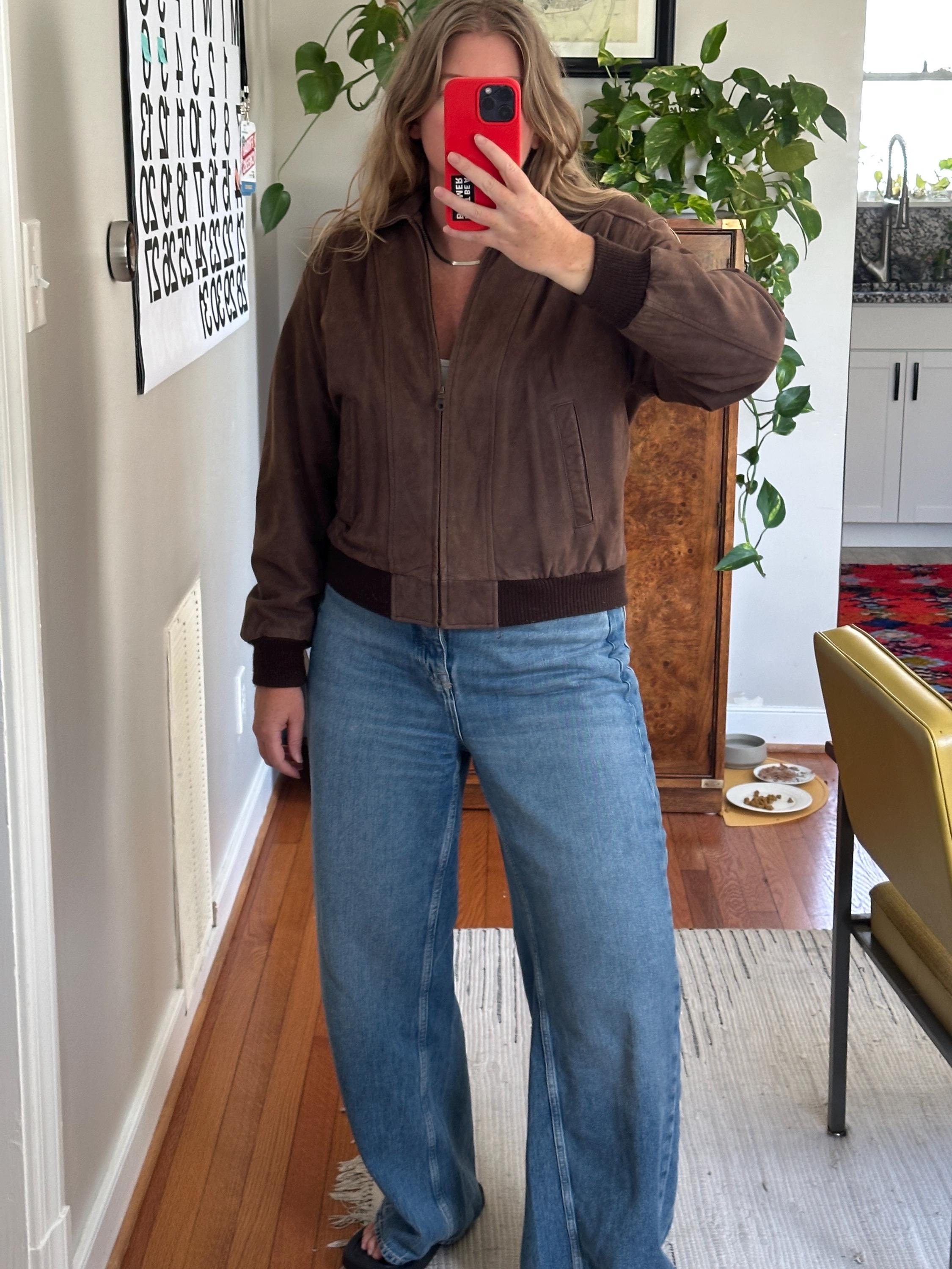 Vintage Brown Leather Bomber Jacket: 90s Oversized Fit, Preston