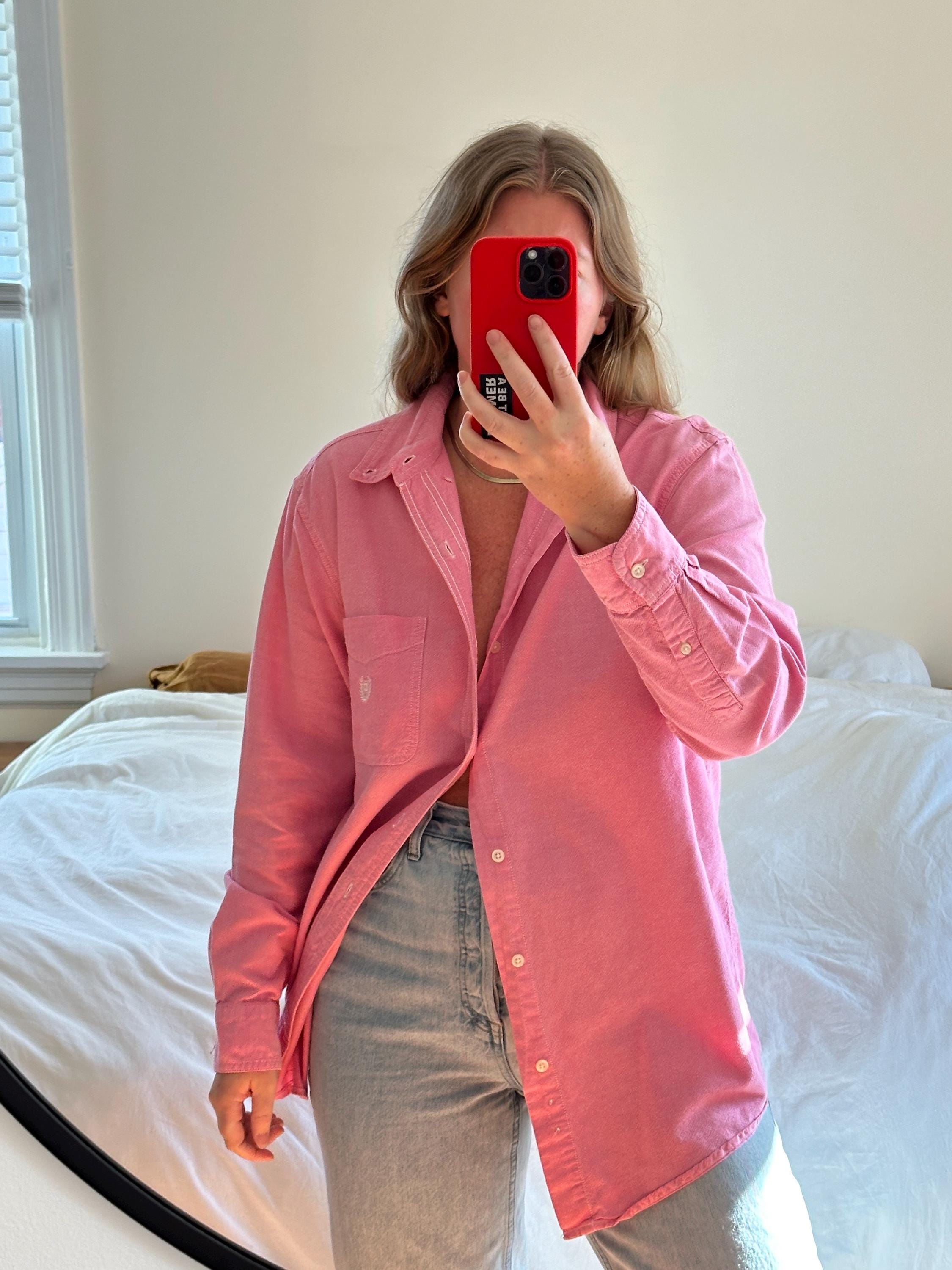 50% OFF 以上 - レディース福袋 Vintage Oversized Shirt, Pink Light Down, Button Chaps Pink Clothing