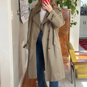 Vintage Tan Trench Coat, tan trench with warm lining, Oversized trench, unisex trench, full-length