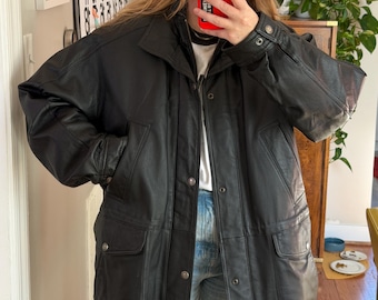Vintage Black 90s Leather jacket, oversized jacket, 80s, 90s