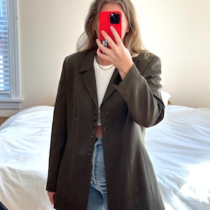Vintage Muted Green Blazer, olive green blazer, Oversized green blazer, granddad blazer, boyfriend blazer, brownish green blazer