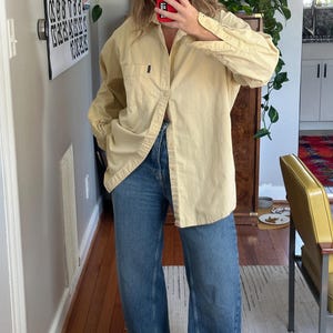 Vintage Chaps Ralph Lauren yellow button down, butter yellow shirt, Oversized shirt, oversized yellow button down, boyfriend shirt