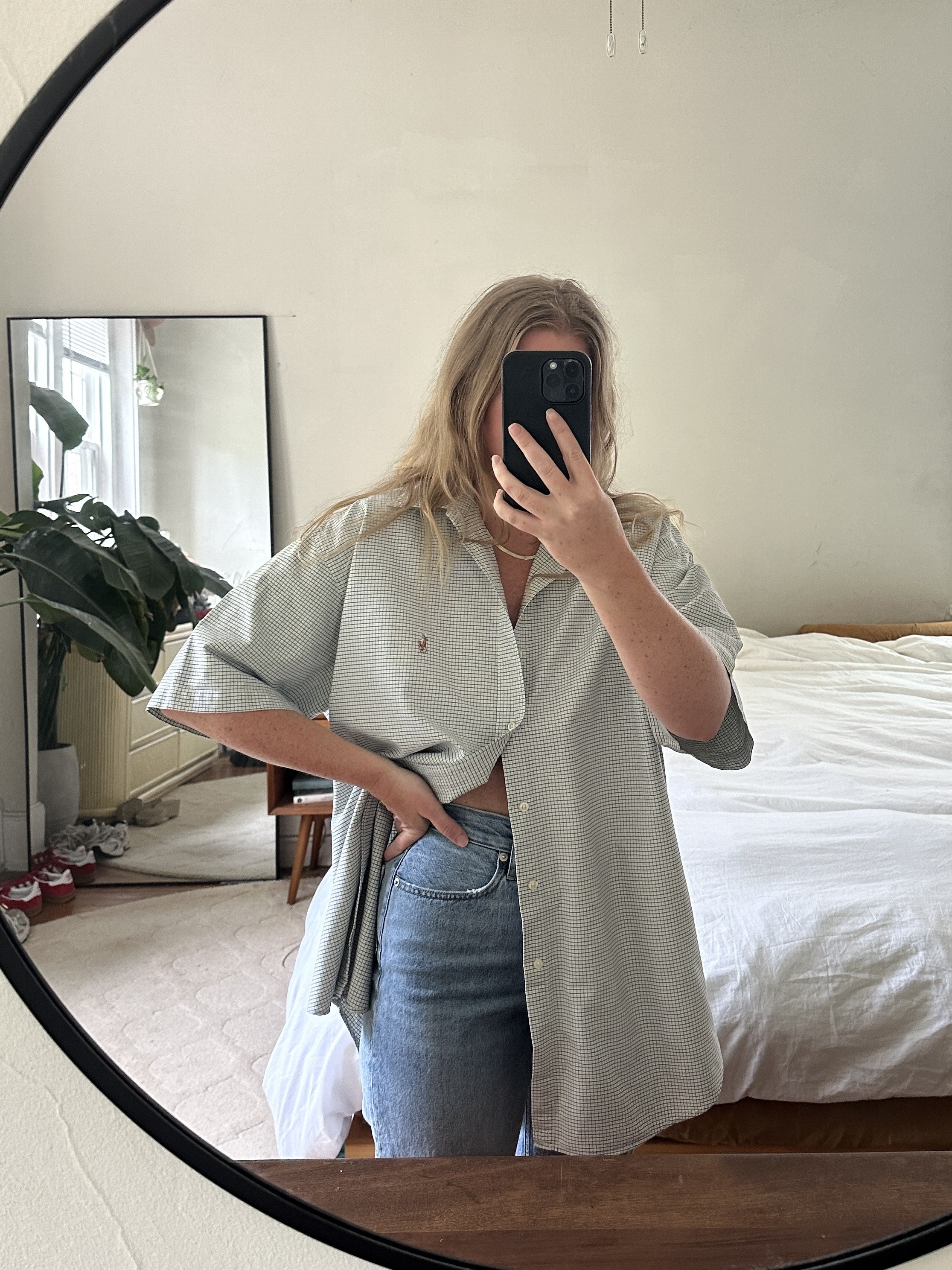 Vintage Ralph Lauren Green Oversized Shirt: Checkered Plaid Button