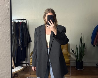 Vintage Charcoal Blazer, Dark Gray dad blazer, Oversized blazer, granddad blazer, boyfriend blazer