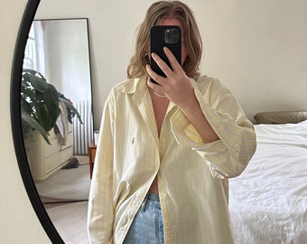 Ralph Lauren yellow striped button down, Oversized yellow shirt, oversized yellow button down, boyfriend shirt, Polo