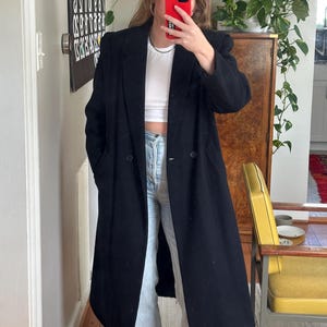 Vintage 80s Wool Overcoat: Black Petite Full Length Coat