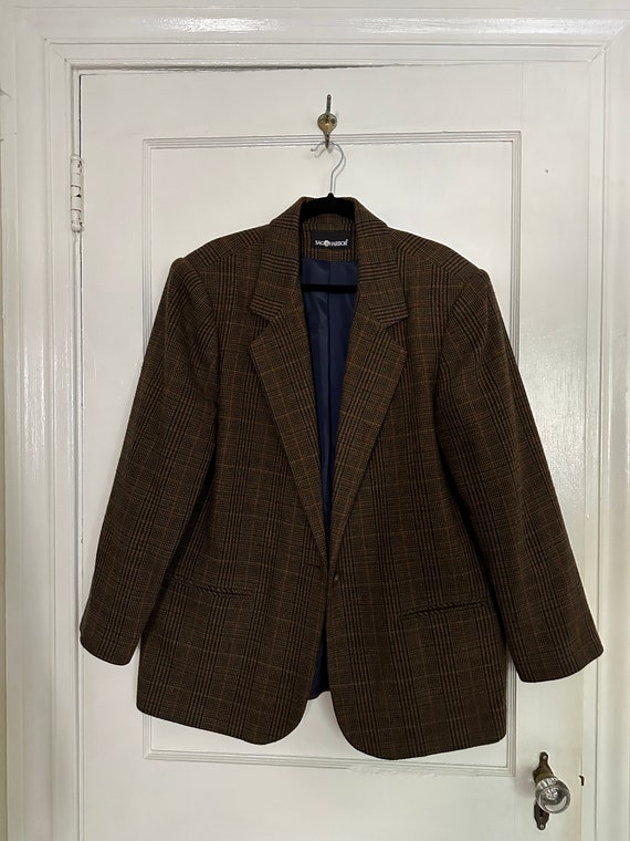 Vintage plaid wool Blazer, brown dad blazer, Over… - image 7