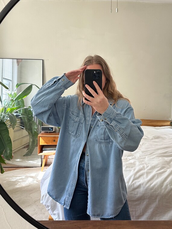 Vintage light denim Button Down, denim shirt, ove… - image 2