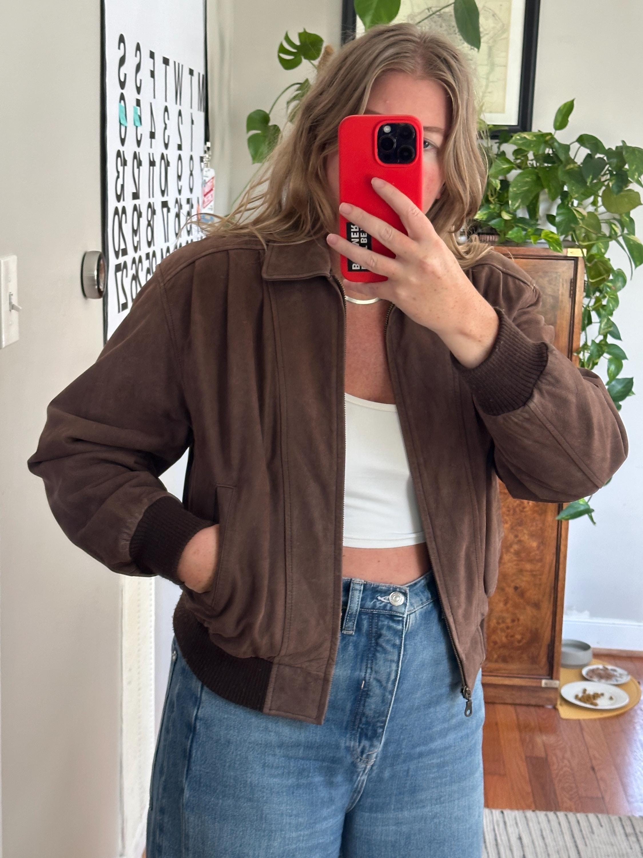 Vintage Brown Leather Bomber Jacket: 90s Oversized Fit, Preston