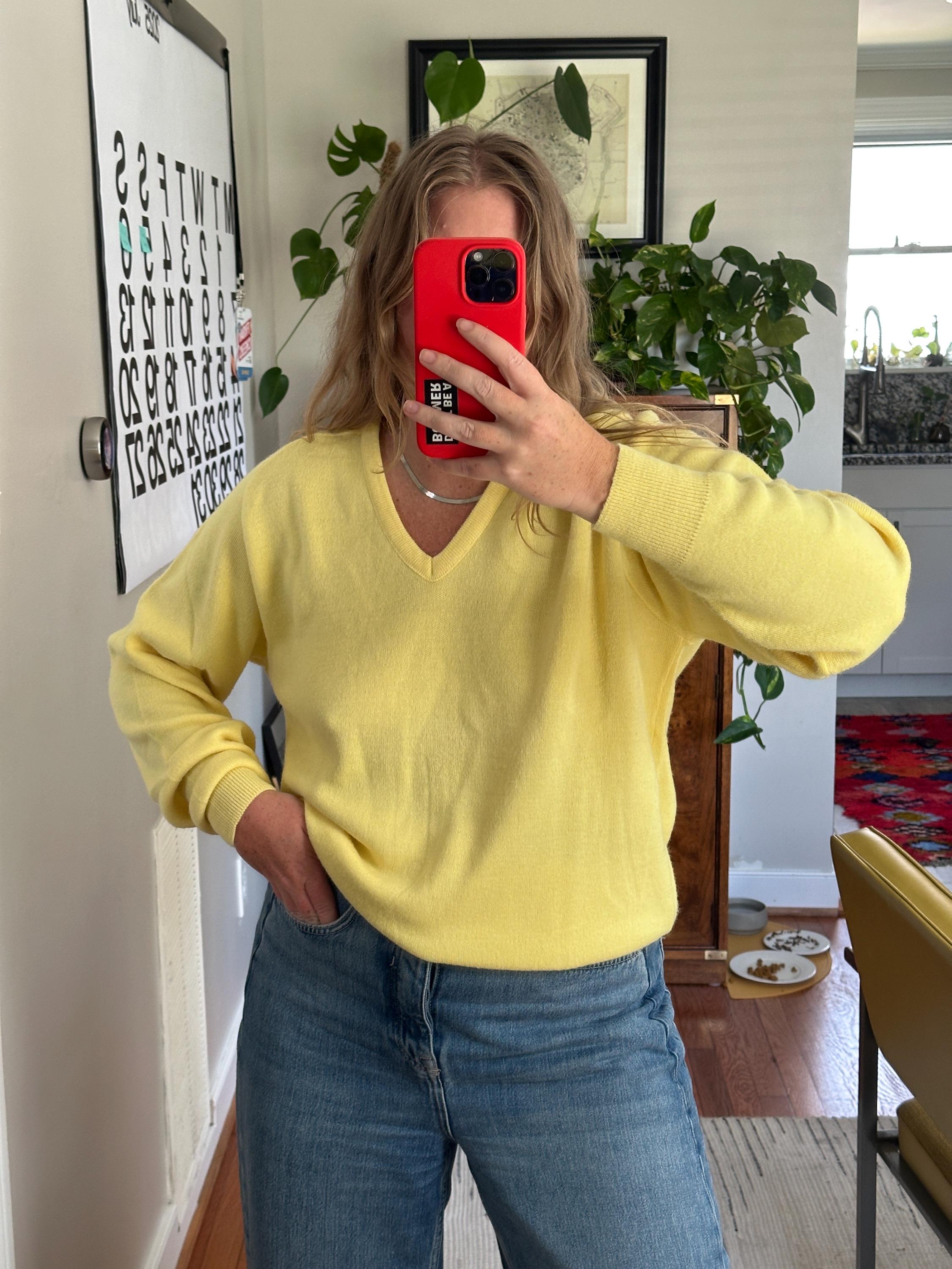 Vintage Yellow V-neck Sweater: Oversized 90s Knit - Etsy