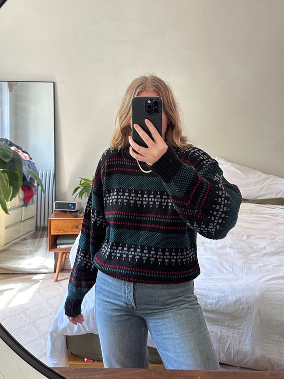 Vintage Patterned black Sweater, Oversized black s