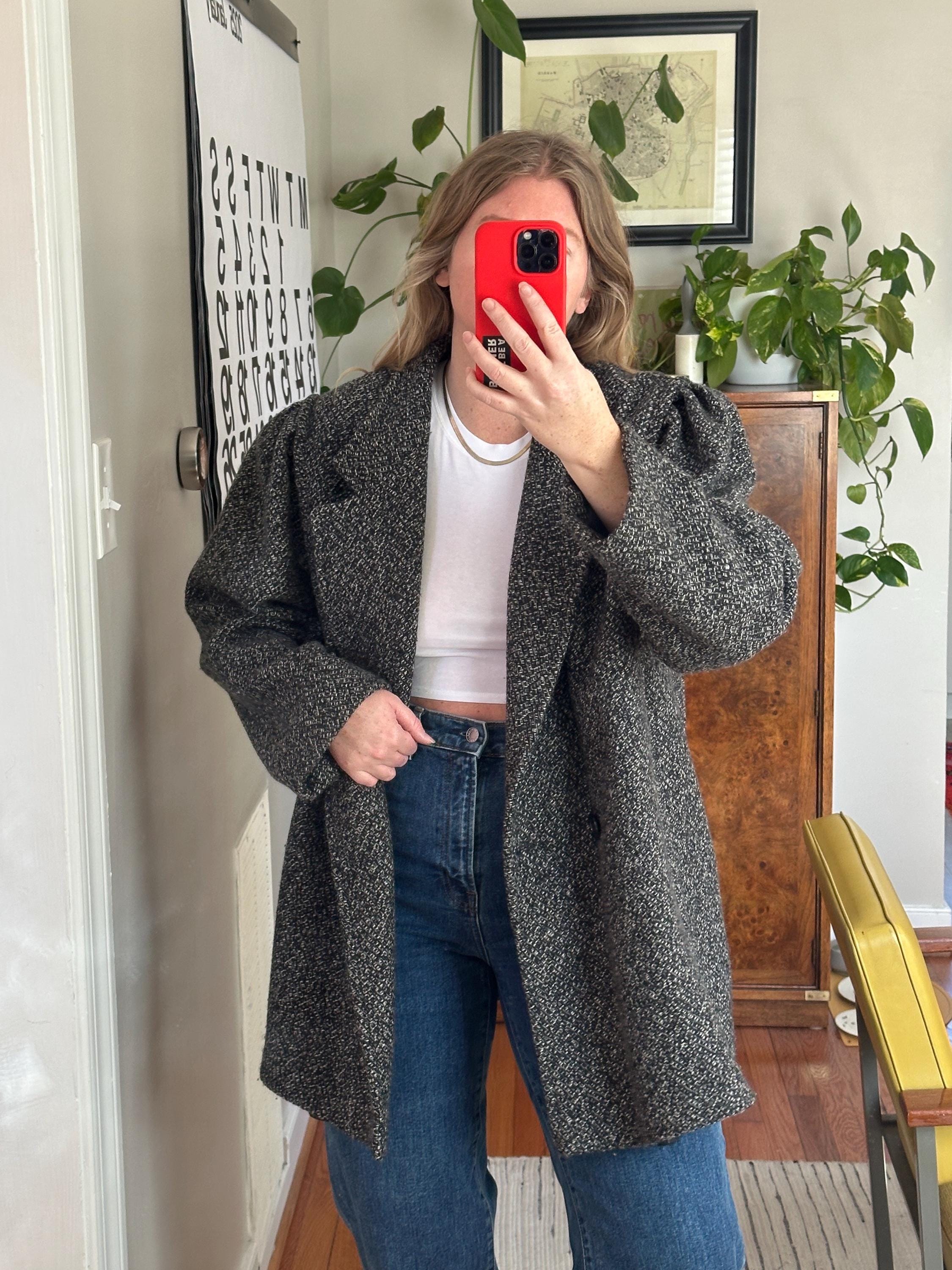 Vintage 80s Speckled Wool Coat - Dark Gray Short Coat - Etsy