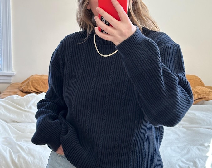 Navy Blue Ribbed Sweater Vintage Oversized Navy Blue Ribbed Cotton Sweater - Etsy