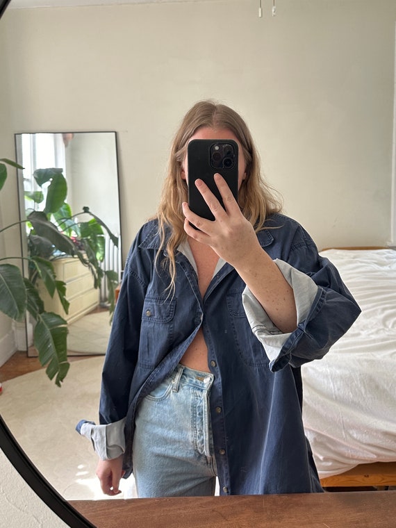 Vintage Navy Blue Button Down, oversized denim bu… - image 4