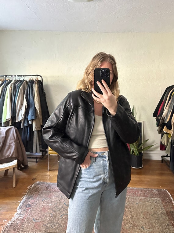 Vintage Black Leather jacket, leather blazer, 80s… - image 5