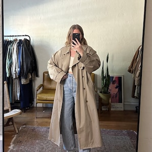 Vintage Classic Beige Trench Coat, beige straight trench, Oversized tan trench coat, full length trench