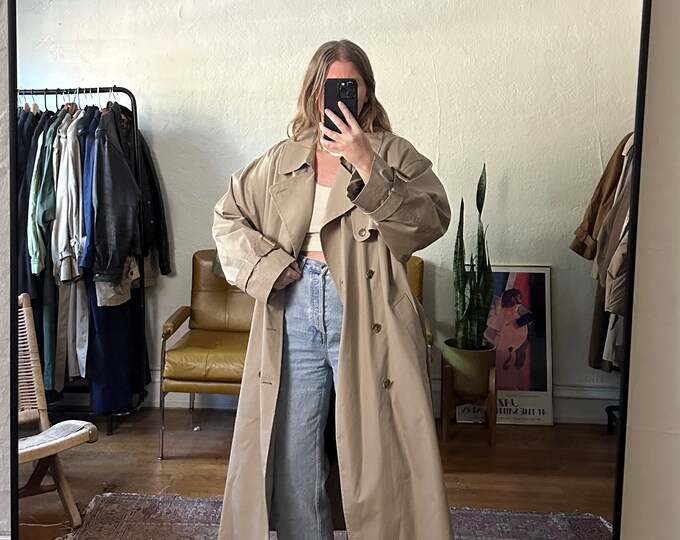 Vintage Classic Beige Trench Coat, Beige Straight Trench, Oversized Tan ...