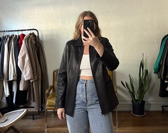 90s old \"ポール スミス\" Leather jacket \"BLACK\" Mirage 90s Vintage Embroidered College Leather Jacket Black