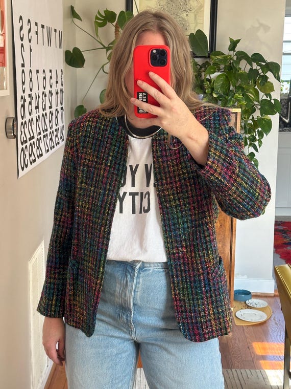 Vintage Black Woven Jacket: Chanel-Inspired Classic Fit