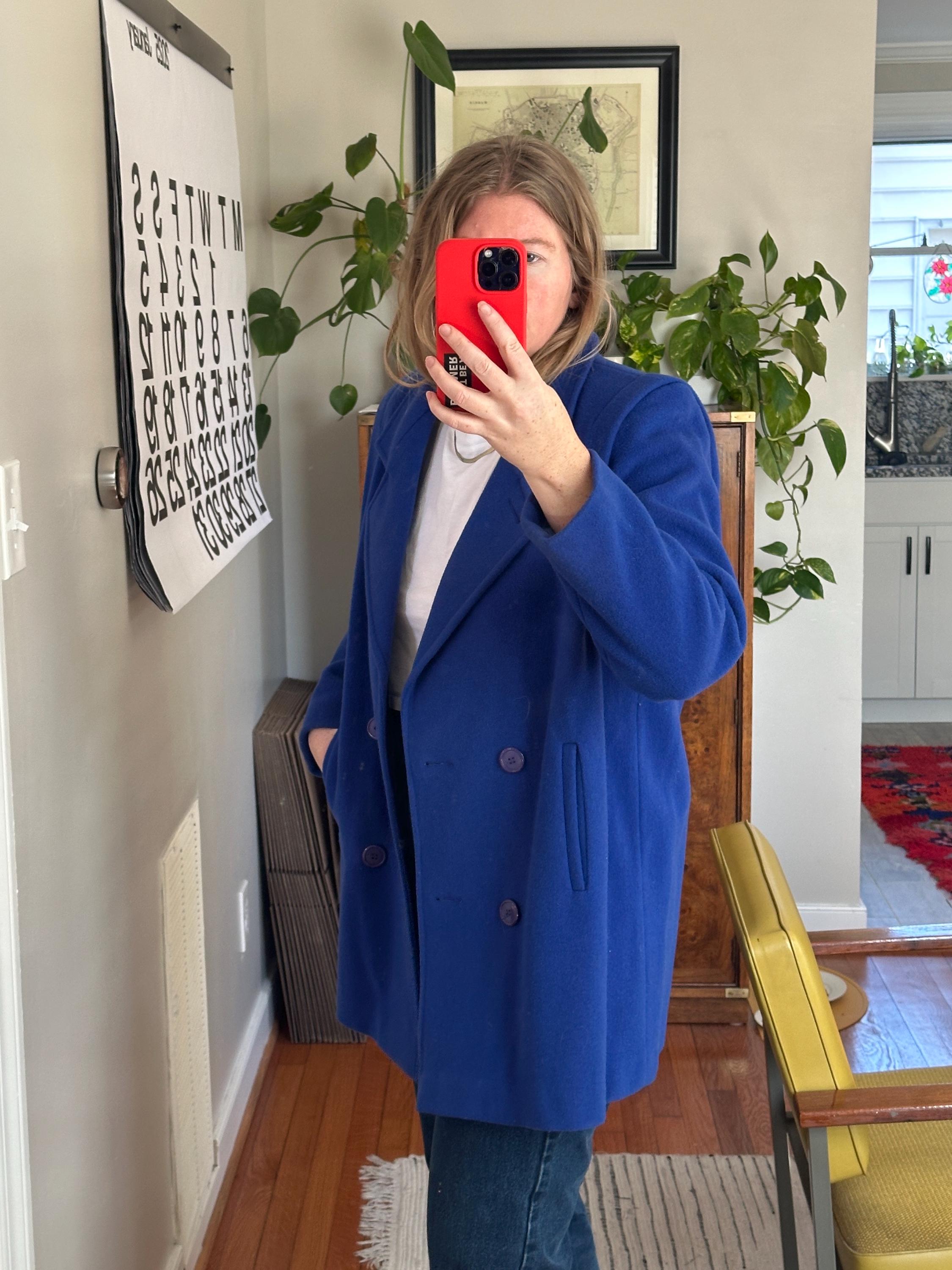 Vintage 80s Blue Wool Coat: Double Breasted Short Jacket - Etsy