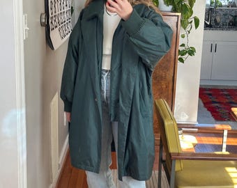 【激レア】◎90s◎Vintage◎ロングコート◎緑◎ピーチスキン◎雰囲気抜群◎ Vintage Dark Green Oversized Trench Coat With Hood: 80s Style - Etsy