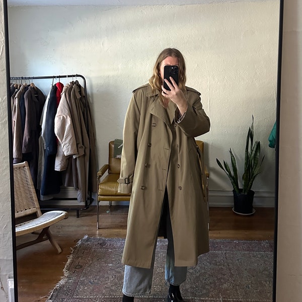 trench beige vintage, trench beige avec doublure chaude, trench surdimensionné, trench unisexe, pleine longueur