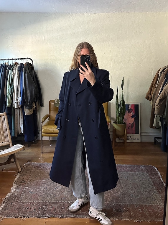 Vintage Navy Blue Trench Coat, Oversized trench, … - image 1