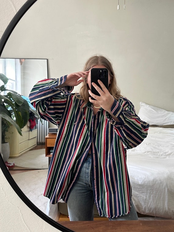 Vintage Oversized bold striped Button Down, Oversi