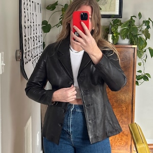 Vintage Black Leather Blazer: 90s Retro Jacket