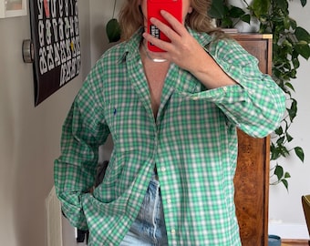 Ralph Lauren Green Plaid Button down: Oversized 90s Fit