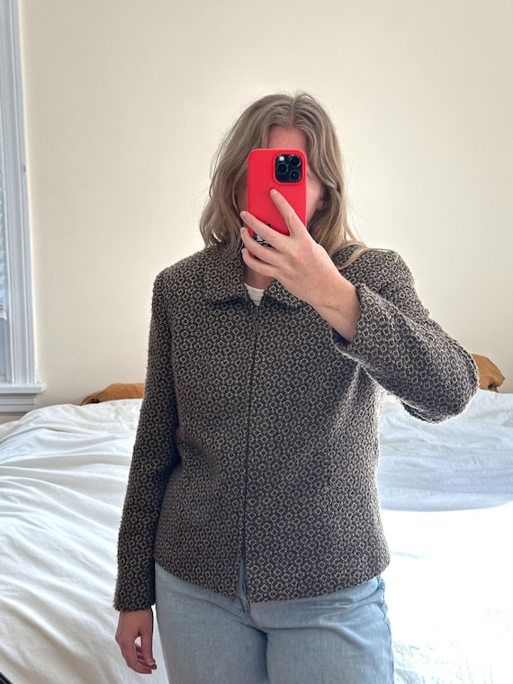 Vintage Cropped Tweed Jacket: Brown Woven Wool Bl… - image 6